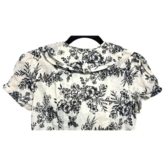 Romy Womens Small Floral Button-Down Blouse With Ruffle Collar Short Sleeves 100 - Picture 7 of 8